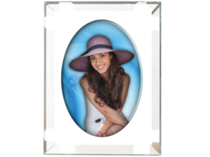 Kristallfoto rechteckig mit Facettenschliff und ovalem Bild