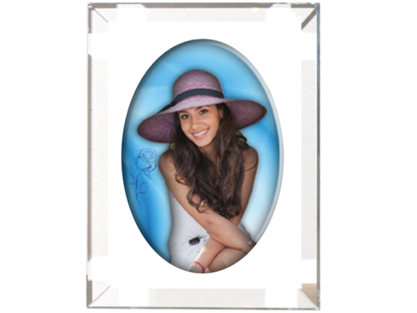 Kristallfoto rechteckig mit Facettenschliff und ovalem Bild