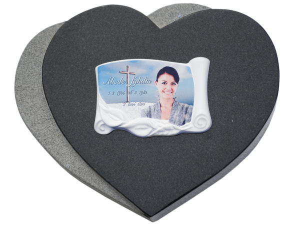 Porzellanfoto Sonderform auf einem Doppelgranitherz